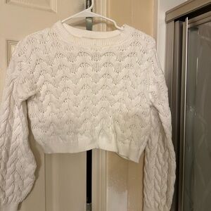 White Cable Knit Cropped Sweater - Women's